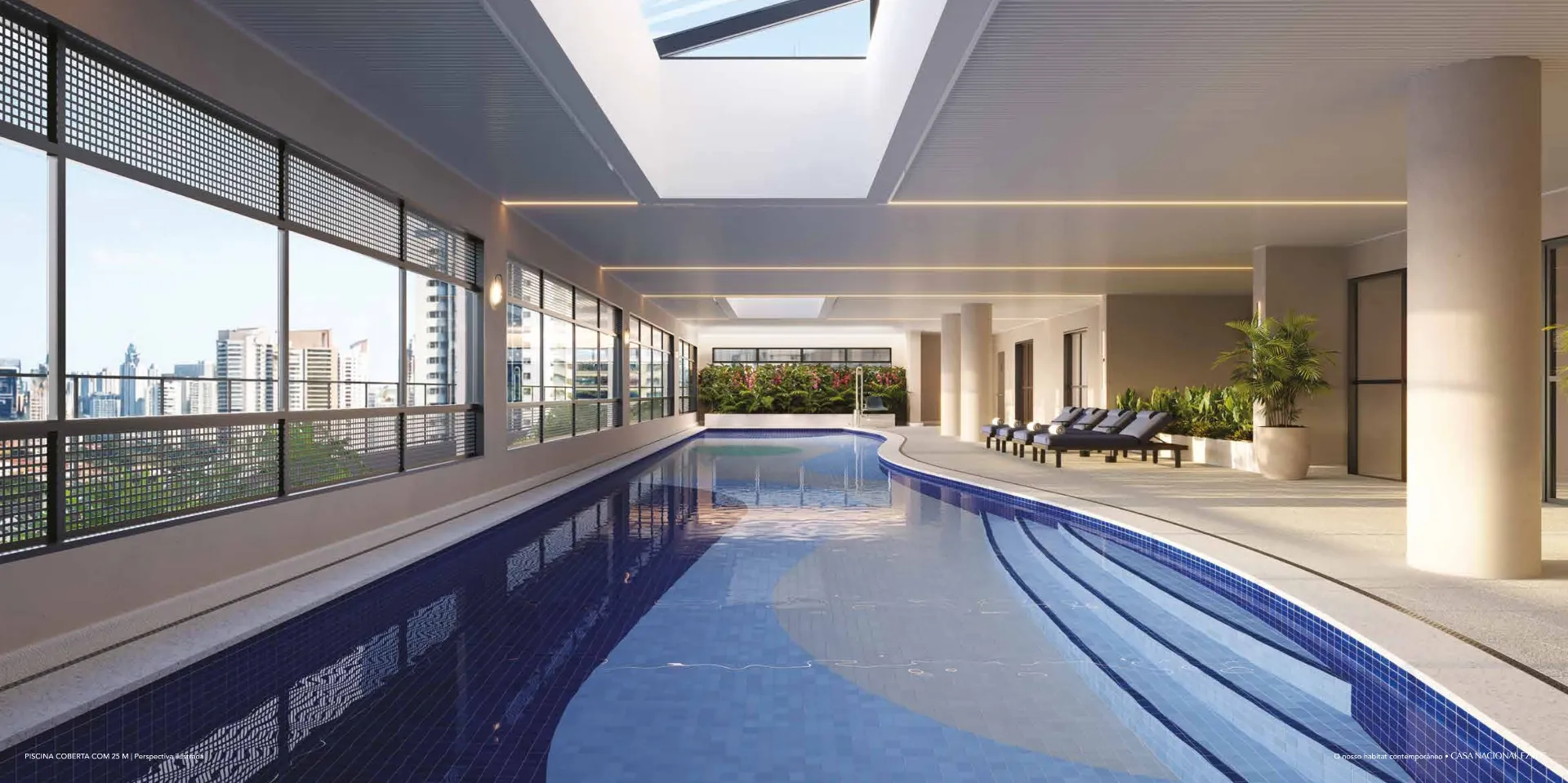 Casa Nacional Eztec — piscina coberta com raia de 25 metros no 4º pavimento de lazer