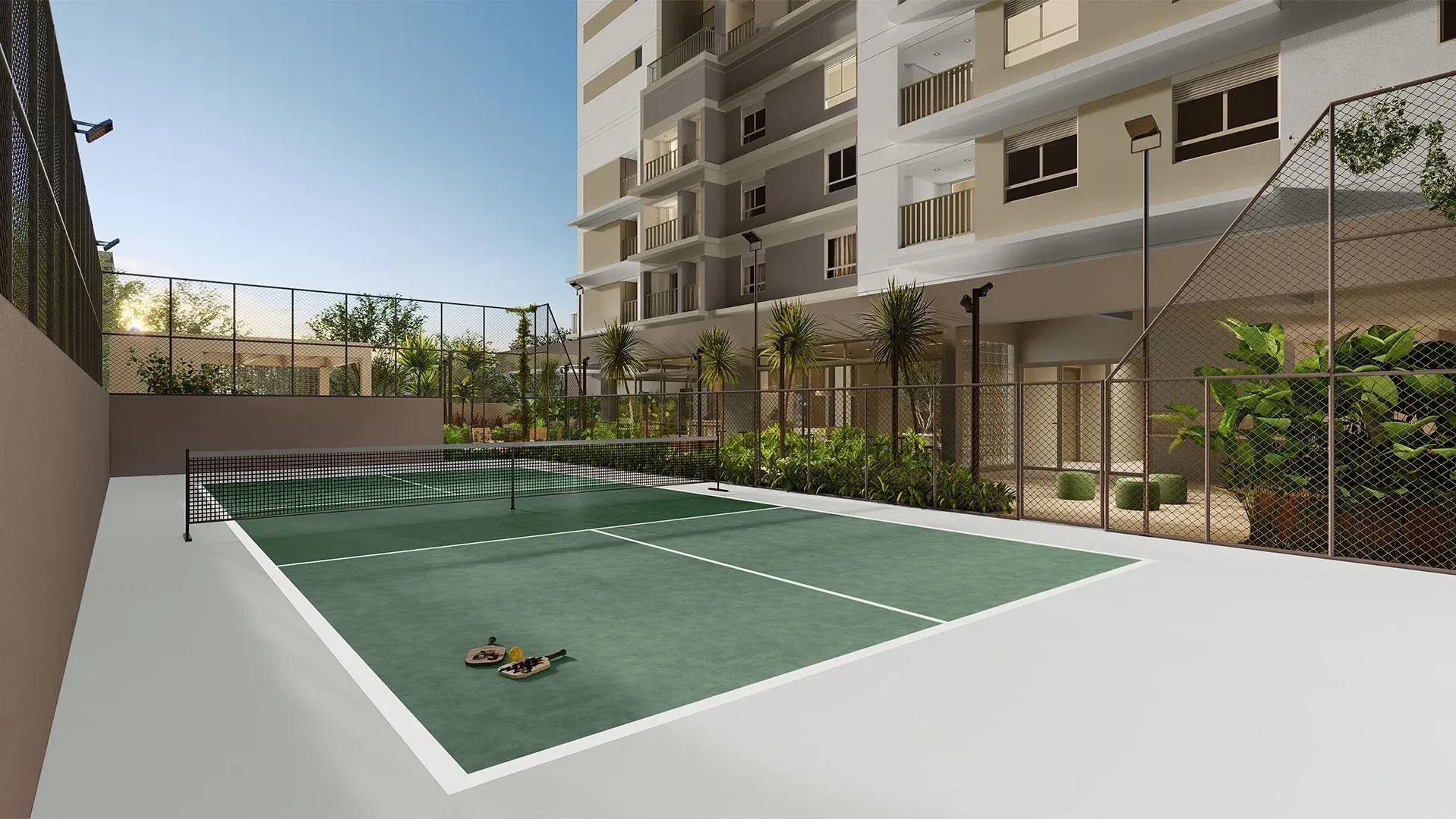 Alameda Mará - Quadra de pickleball com arquibancada no 1º pavimento - Moema, São Paulo - Póvoa Boutique Imobiliária