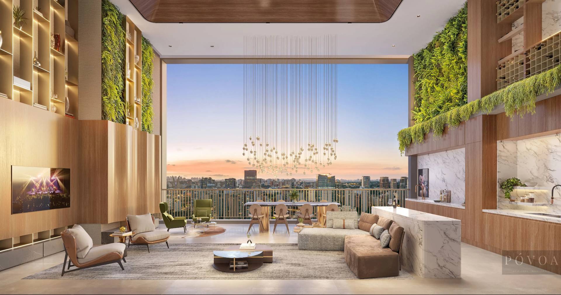 Decoração do living e varanda do apartamento com planta de 97,70 m² no Escape Brooklin - Cyrela, Brooklin SP.