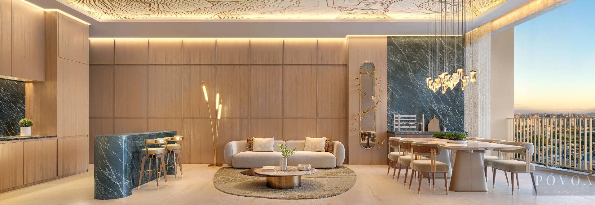 Living integrado com sala ampliada da planta de 80,50 m² do Escape Brooklin by Cyrela e Magik, Brooklin SP.