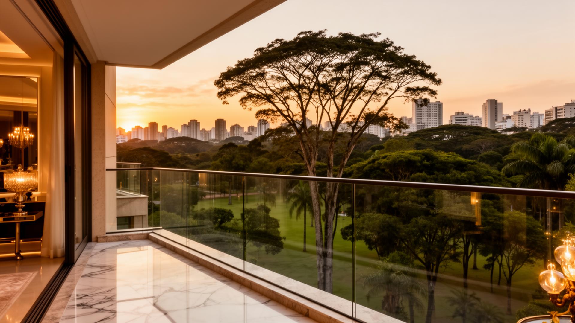 Varanda de apartamento de alto padrão com vista para o Parque Ibirapuera — Zona Sul de São Paulo | Póvoa Boutique Imobiliária