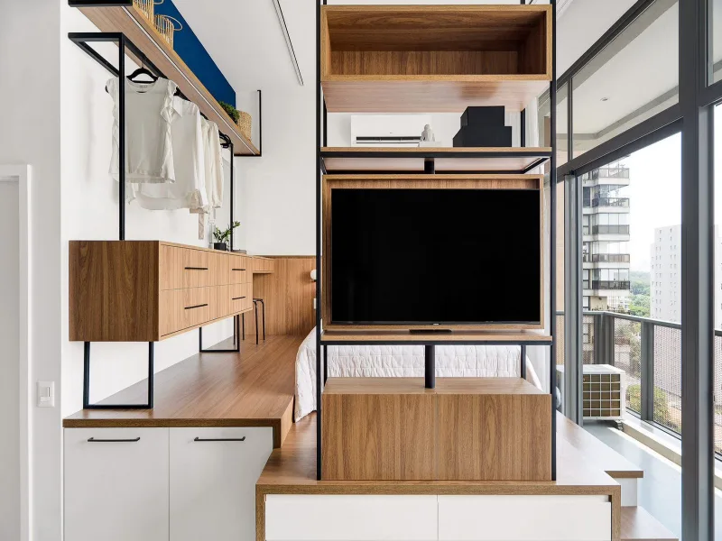 Cozinha de apartamento de 37 m² na Alameda dos Arapanés, Moema, São Paulo